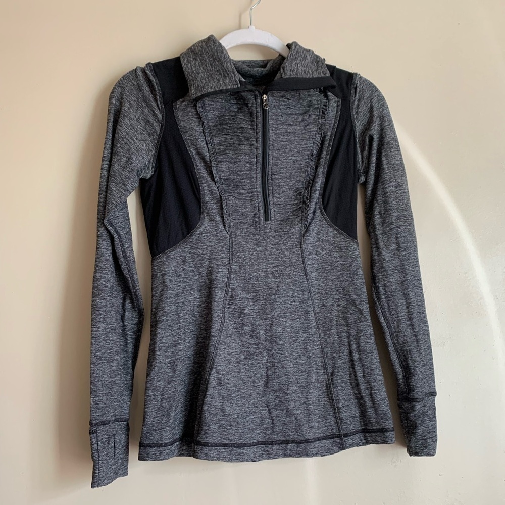 Lululemon Half Zip Women Hoodie Grey Black Size 6 Small Athletic Casual